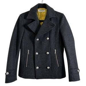 Vanquish Tokyo Fashion Melton Coat Small Grey Wool Double Breasted Military